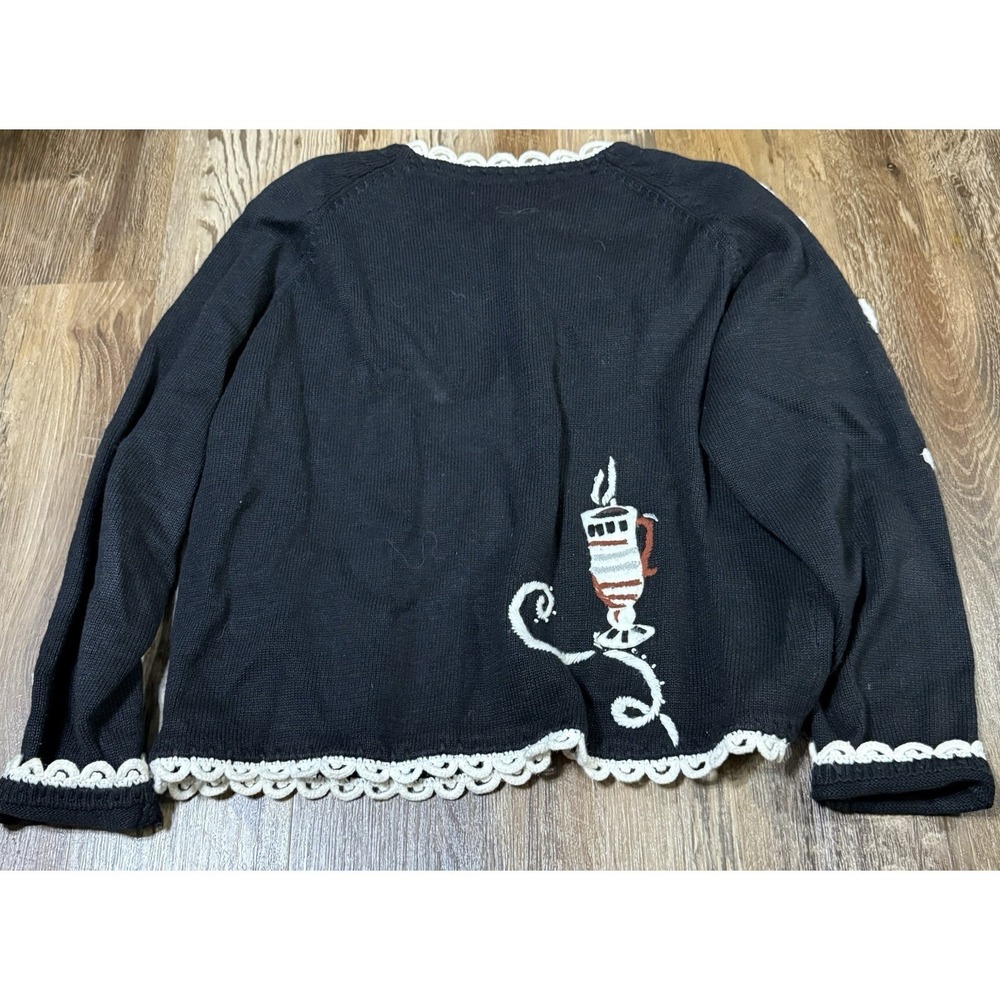 Michael Simon Sweater Vintage Black Cardigan Long Sleeve Coffee Mugs Sz L 1995 - Picture 3 of 3